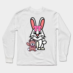 Funny Bunny is holding a teddy bear Long Sleeve T-Shirt